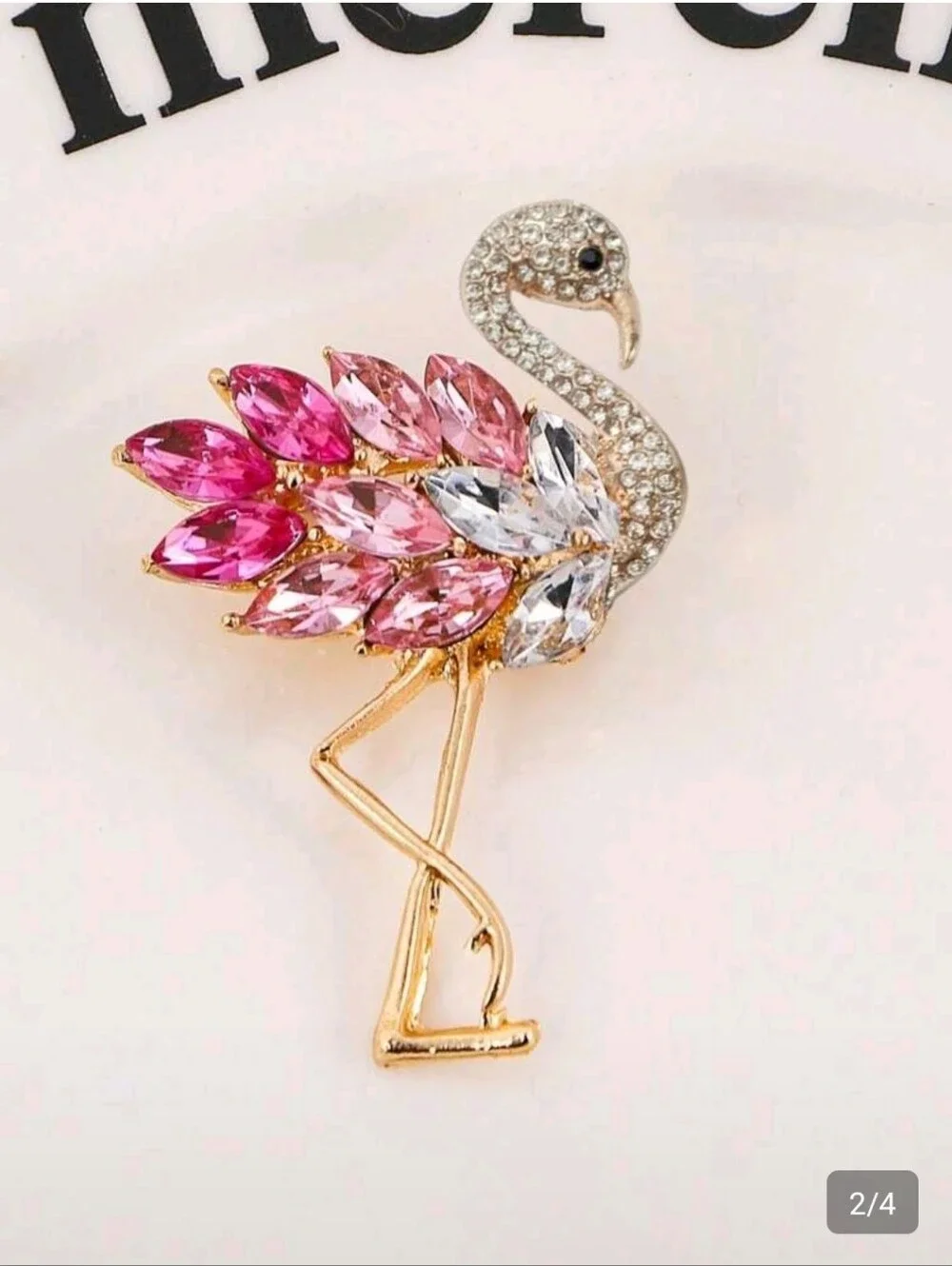 Crystal Flamingo Brooch - Pink & Clear Stones